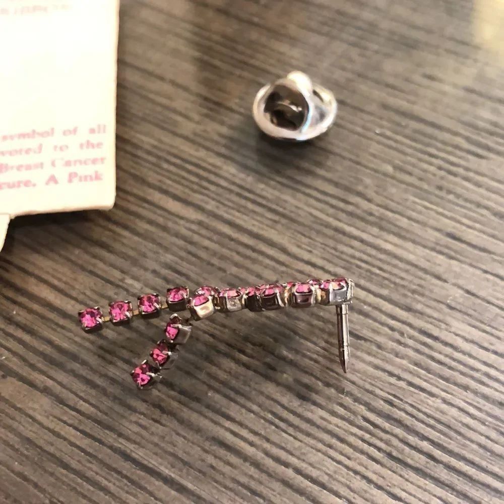 Vintage Pink Rhinestone Breast Cancer Ribbon Pin - Picture 7 of 12